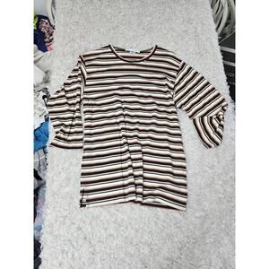 Bordado 100% Pima Cotton Ribbed Liquid Knit Top 3/4 Sleeve Tee Casual Everyday M